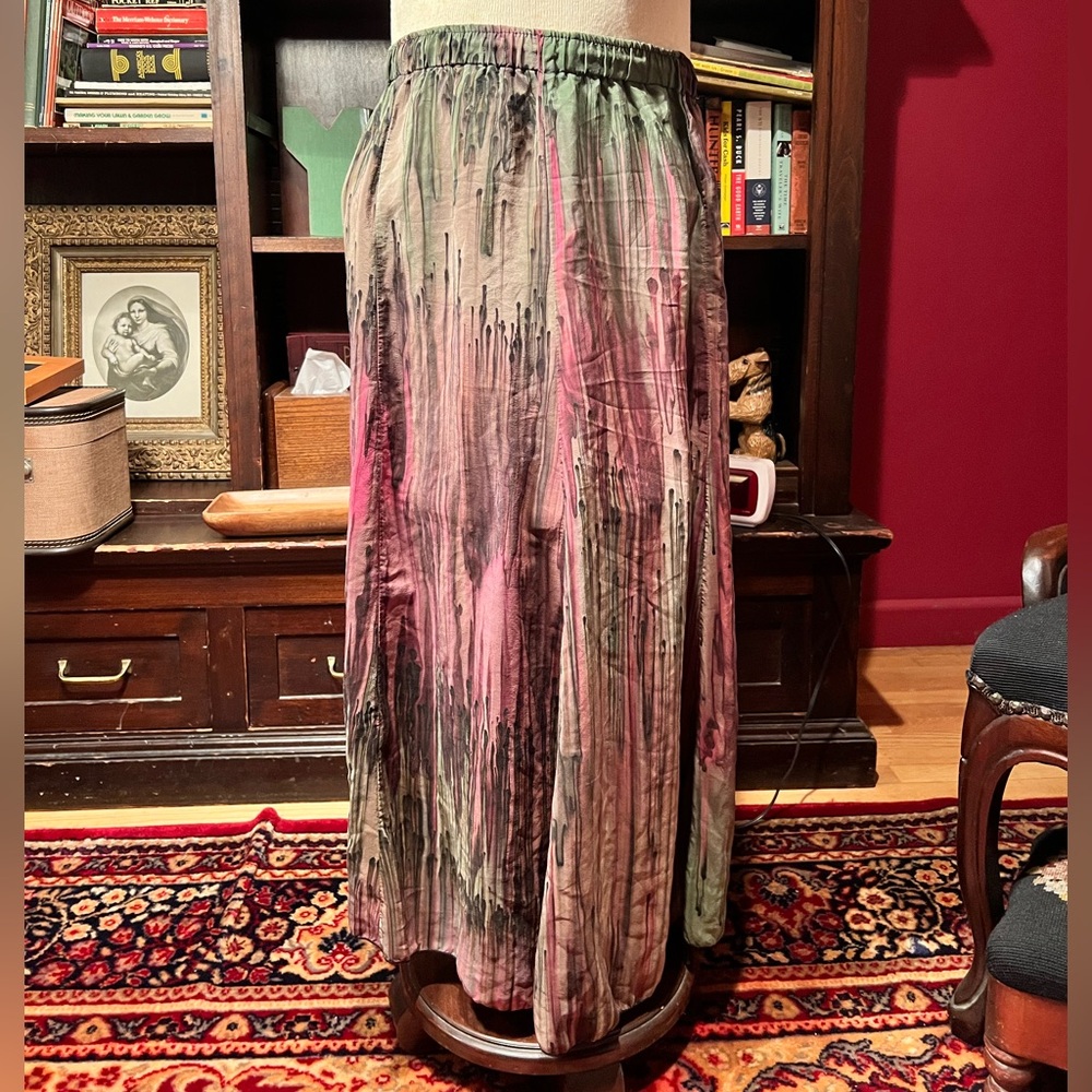 Vintage L Leeanne Original Hand Painted Silk Drip Maxi Skirt One Size